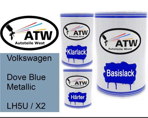 Volkswagen, Dove Blue Metallic, LH5U / X2: 500ml Lackdose + 500ml Klarlack + 250ml Härter - Set, von ATW Autoteile West.